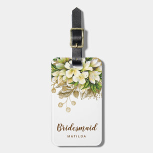 Elegantens moderna guld Vit blommigt brud Bagagebricka