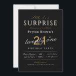 Elegantens moderna klassöverraskning 21:a födelsed inbjudningar<br><div class="desc">Modern snyggt- och typografi med party-detaljer i sofistikerad vit,  svart och guld,  enkel och elegant,  Underbar för 21-årsdag party eller någon annan ålder.</div>
