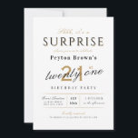 Elegantens moderna klassöverraskning 21:a födelsed inbjudningar<br><div class="desc">Modern snyggt- och typografi med dina party-detaljer i sofistikerad guld,  svart och vit,  enkel och elegant,  Underbar för 21-årsdag party eller någon annan ålder.</div>