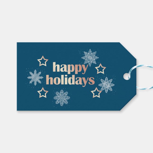 Elegantens moderna kopparkoppar ro guld Glad helg Presentetikett (Framsidan (Horisontell))