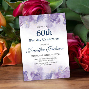 Elegantens moderna lila & guld blommigt 60-årsdag inbjudningar