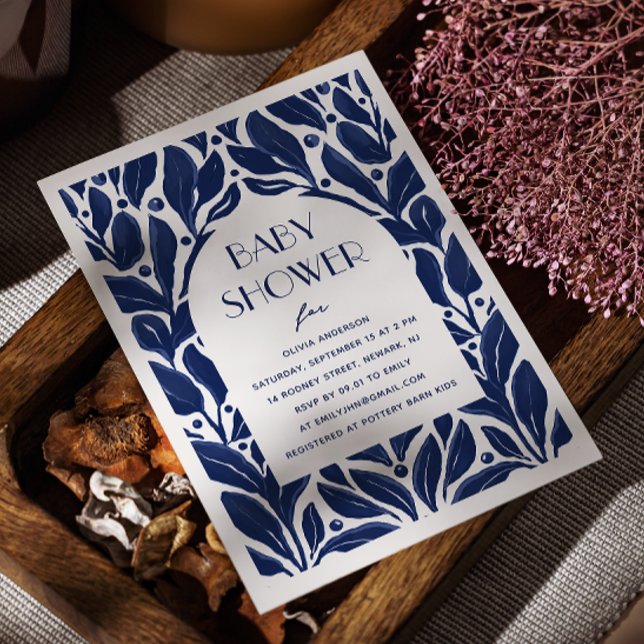 Elegantens moderna marinsoljedusch med blå blommig inbjudningar (Skapare uppladdad)