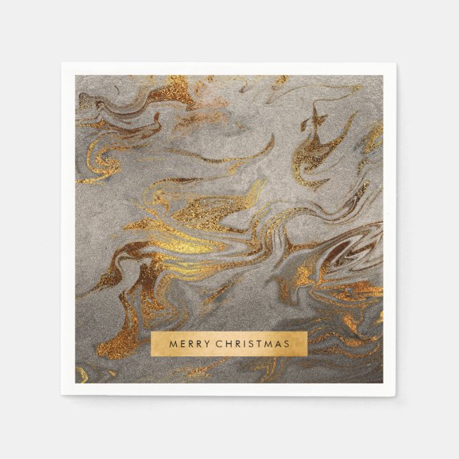 Elegantens moderna marmor av koppar guld & silver pappersservett (Framsidan)