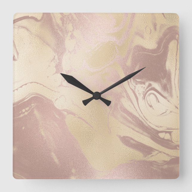 Elegantens moderna marmor av kopparmarmor ro guld fyrkantig klocka (Framsida)