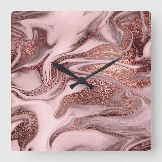 Elegantens moderna marmor av kopparmarmor ro guld  fyrkantig klocka (Framsida)