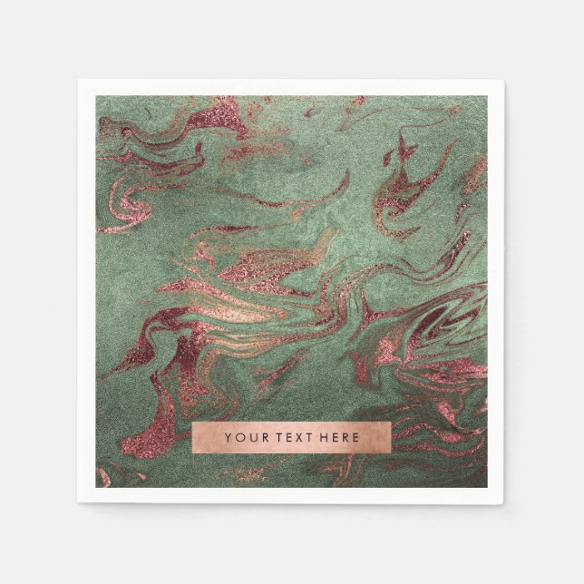 Elegantens moderna marmor för grönt av kopparkoppa pappersservett (Framsidan)