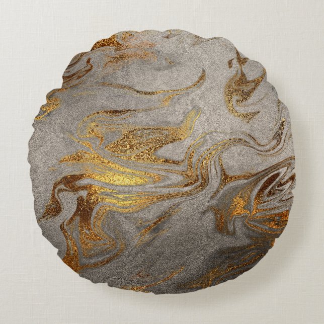 Elegantens moderna marmor guld silver rund kudde (Framsidan)