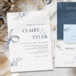 Elegantens moderna, minimala, blå bröllopsinbjudan inbjudningar<br><div class="desc">Modern elegant bröllop-inbjudan med contemporary-typografi och handritad blommigt av subtil bra i blått. Enkel att fylla i mallen. Möjlighet att "redigera med hjälp av verktyg" och göra ändringar i teckensnitt storlekt, stil och position. För caseser där parets namn överst är mycket längre än namn vid grund kanske du vill överväga...</div>