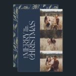 Elegantens moderna, minimala botaniska multifoto julkort<br><div class="desc">Elegantens marinblå moderna,  minimala botaniska bladverk med flera fotovattenfärger.</div>