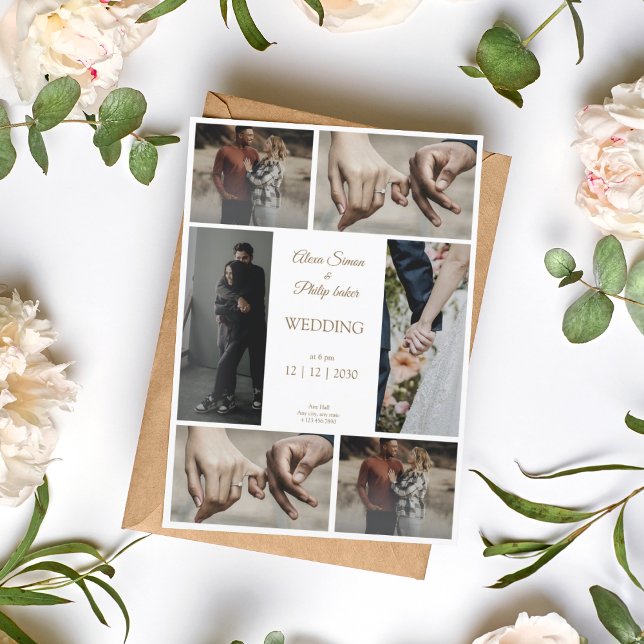 Elegantens moderna, minimalistiska fotokollage brö inbjudningar (1)