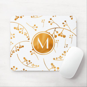 Elegantens moderna monogram guld berry mönster musmatta