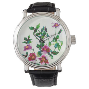 Elegantens moderna mörk av vattenfärgen rosa vilda armbandsur