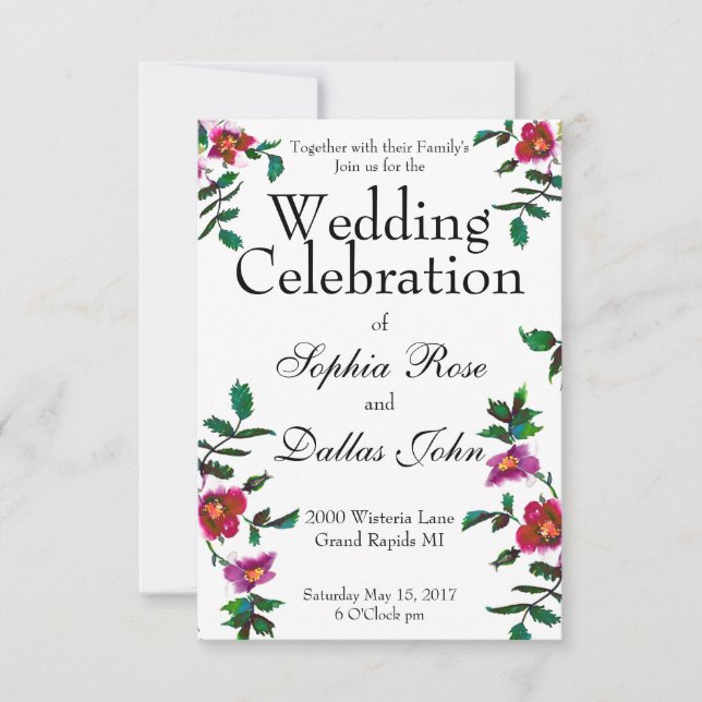 Elegantens moderna mörk av vattenfärgen rosa vilda inbjudningar (Framsida)