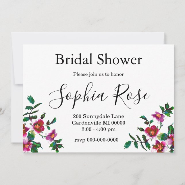 Elegantens moderna mörk av vattenfärgen rosa vilda inbjudningar (Framsida)