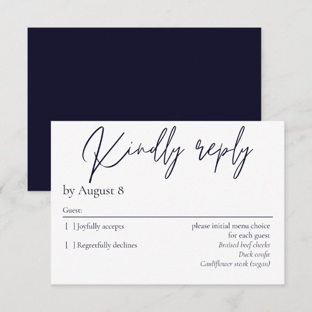 Elegantens moderna mörk blått bröllop OSA Kort (Fram/baksida)