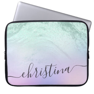Elegantens moderna övertoningsmynta grönt glitte laptop fodral