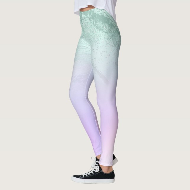 Elegantens moderna övertoningsmynta grönt glitter  leggings (Vänster)