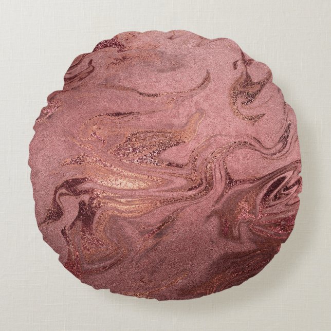Elegantens moderna ro-guld och marmor rund kudde (Framsidan)