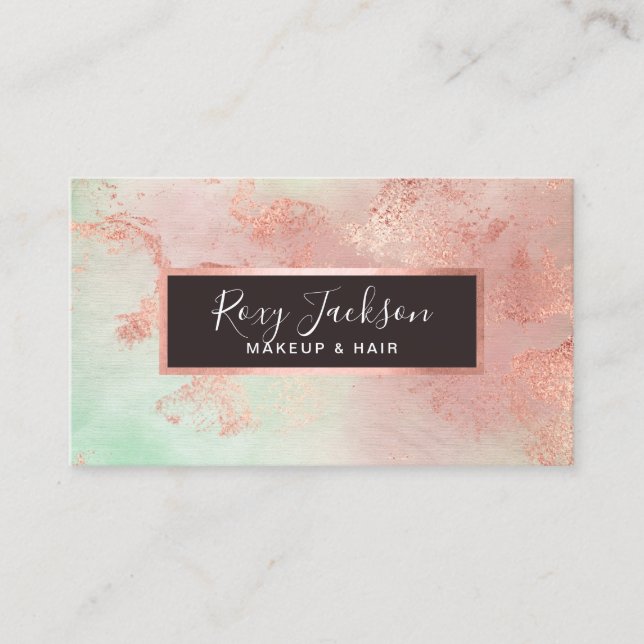 Elegantens moderna ro-guld-vattenfärgsmakeri och h visitkort (Framsida)