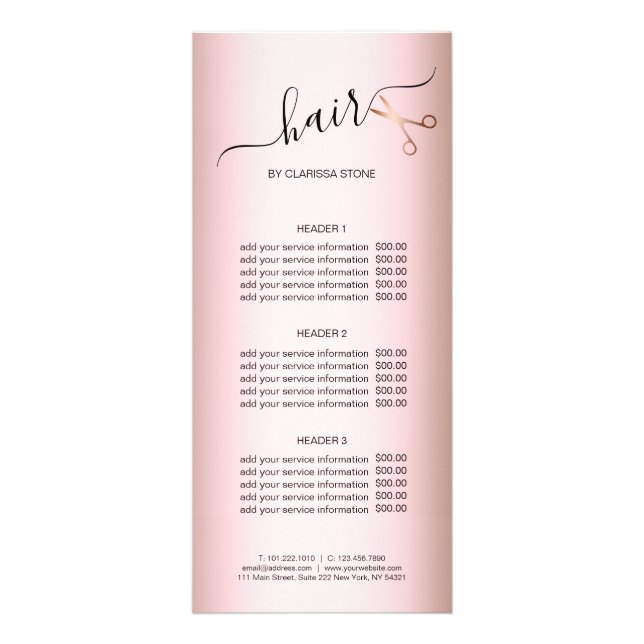 Elegantens moderna ro-saxsax, hårstylist reklamkort (Framsidan)
