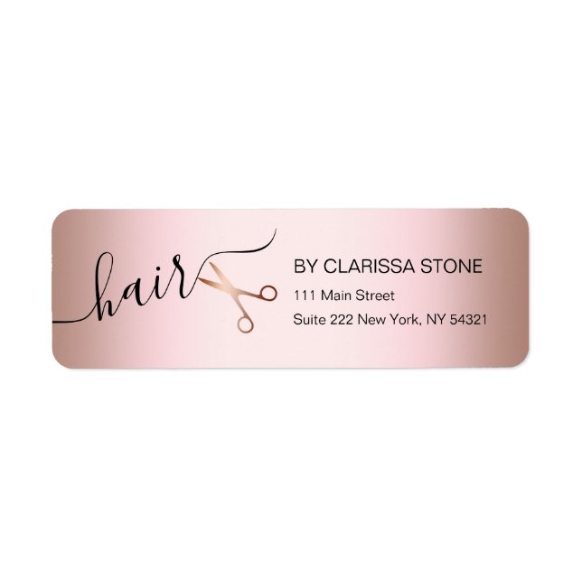 Elegantens moderna ro-saxsax, hårstylist returadress etikett (Framsidan)