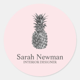 Elegantens moderna rosa för ananas silver runt klistermärke