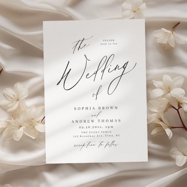 Elegantens moderna skript, minimalistisk bröllop inbjudningar (Elegant modern script minimalist wedding invitation)
