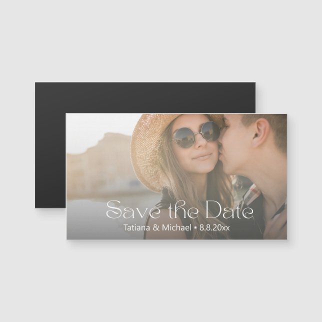 elegantens moderna skriptfoto spara datum magneter (Fram/baksida)