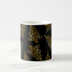 Elegantens moderna svarta guld i Julgran mönster Kaffemugg