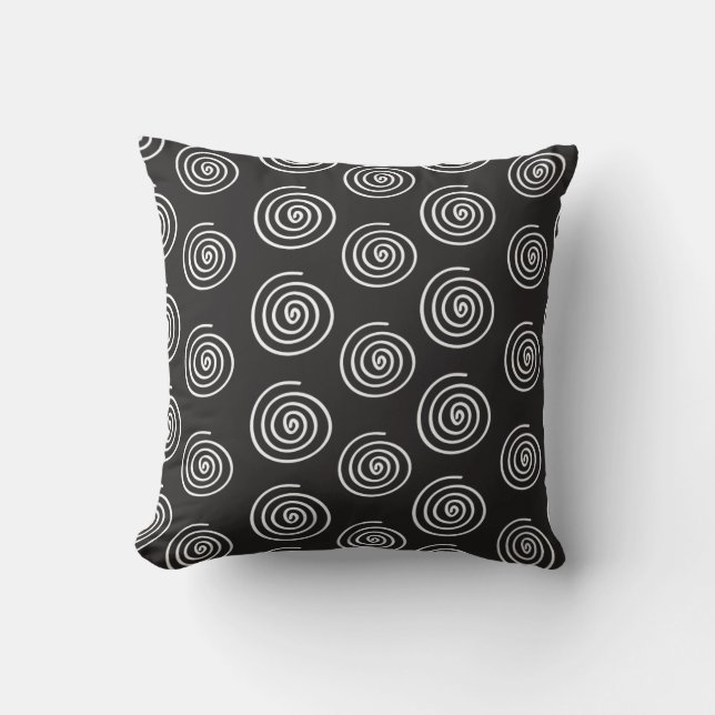 Elegantens moderna svarta och vita spiral dekorati kudde (Framsida)