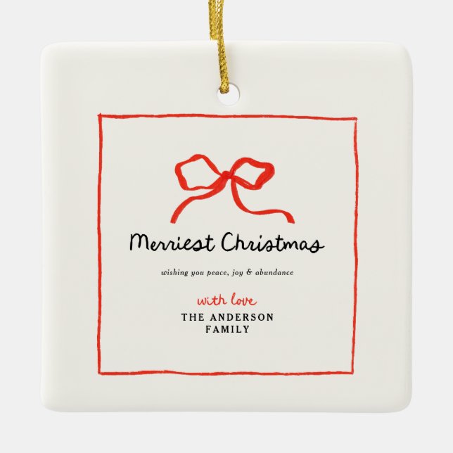 Elegantens moderna, traditionella röda båge jul julgransprydnad keramik (Framsida)