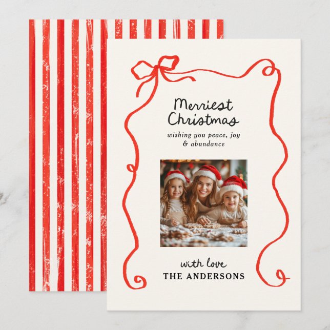 Elegantens moderna, traditionella röda båge jul julkort (Fram/baksida)