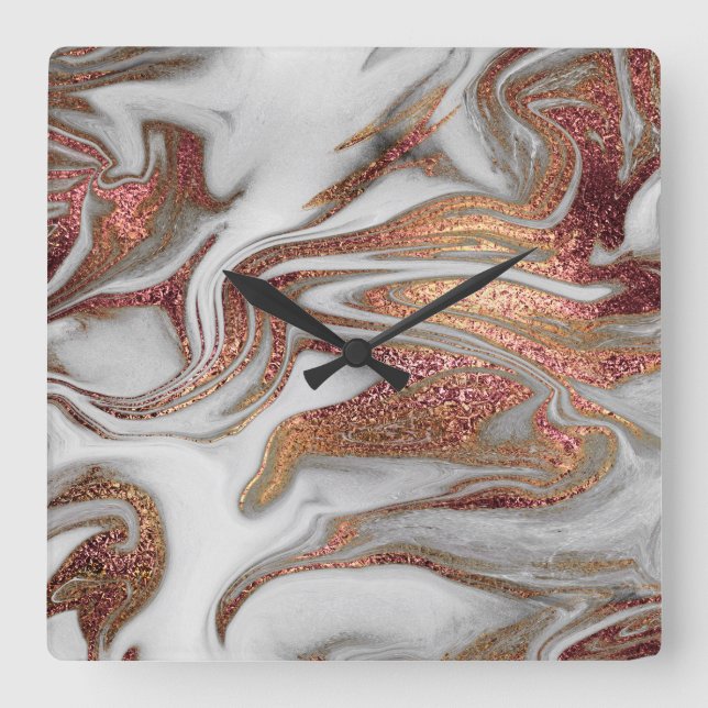 Elegantens moderna vitmarmor av kopparmarmor ro gu fyrkantig klocka (Framsida)