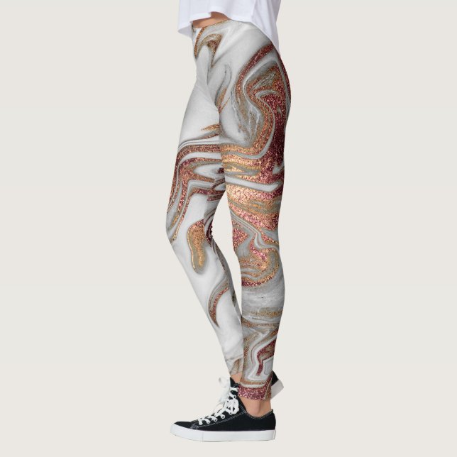 Elegantens moderna vitmarmor av kopparmarmor ro gu leggings (Vänster)