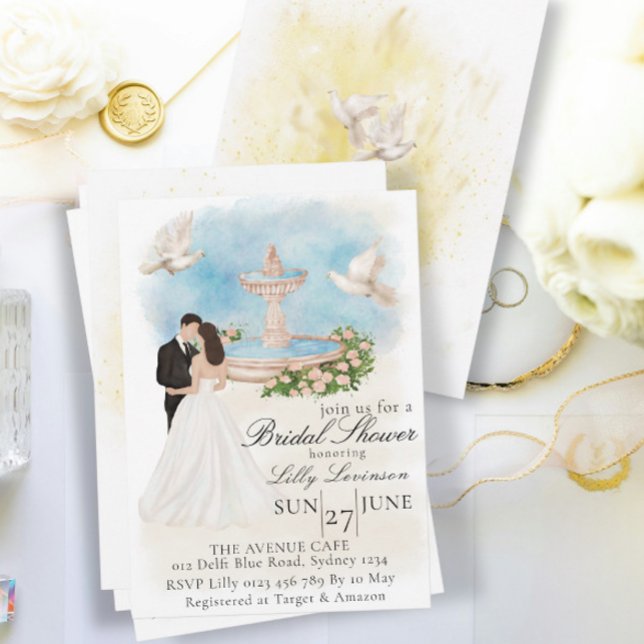 Elegantens Möhippa med Bride & Groom Fontän Inbjudningar (Skapare uppladdad)