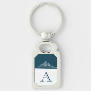 Elegantens monogramdesign rektangulärt silverfärgad nyckelring