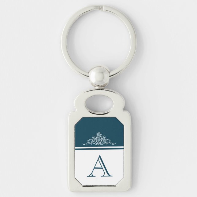 Elegantens monogramdesign rektangulärt silverfärgad nyckelring (Framsidan)