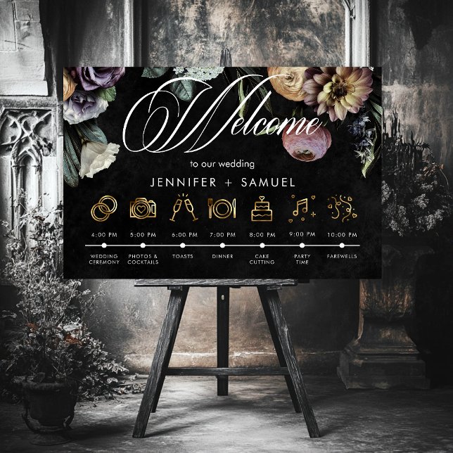 Elegantens Moody beställningshändelser för tuggad  Poster (Elegant Moody Twilight Muted Floral Order Events Foam Board)