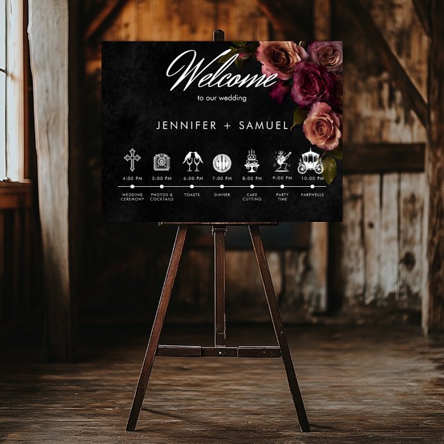 Elegantens Moody ordning för utlösta rost-burgundi Poster (Elegant Moody Muted Rust & Burgundy Floral Wedding Poster)