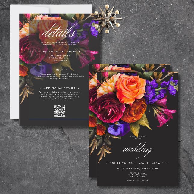 Elegantens Moody Vibrant Harvest Blommigt - allt p Inbjudningar (Elegant Moody Vibrant Harvest Floral All In One Invitation)