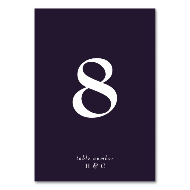 Elegantens Mörk Enkel vit på Lila Bröllop Bordsnummer (Framsidan)