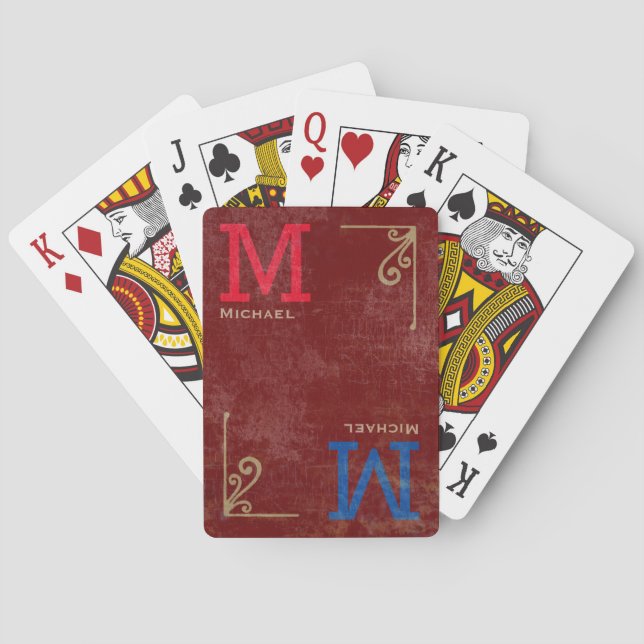 elegantens mörk-röd monogrammad casinokort (Baksidan)