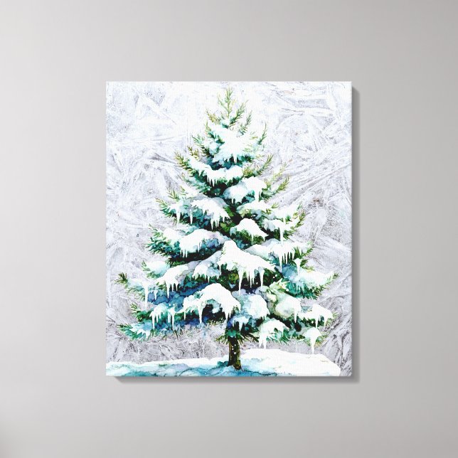 Elegantens natur Snowy Spruce Wall Hanging Canvastryck (Framsida)