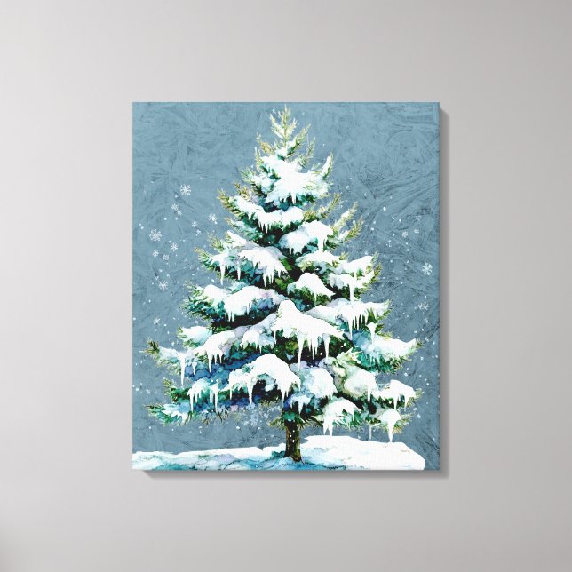 Elegantens natur Snowy Spruce Wall Hanging Canvastryck (Framsida)