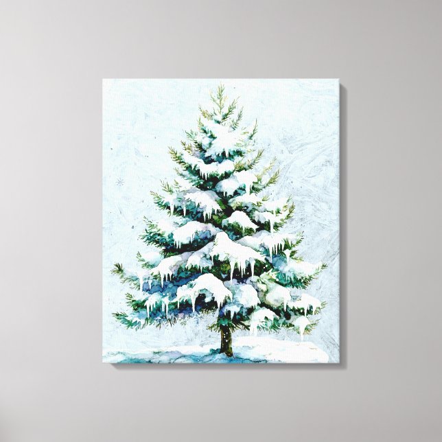 Elegantens natur Snowy Spruce Wall Hanging Canvastryck (Framsida)