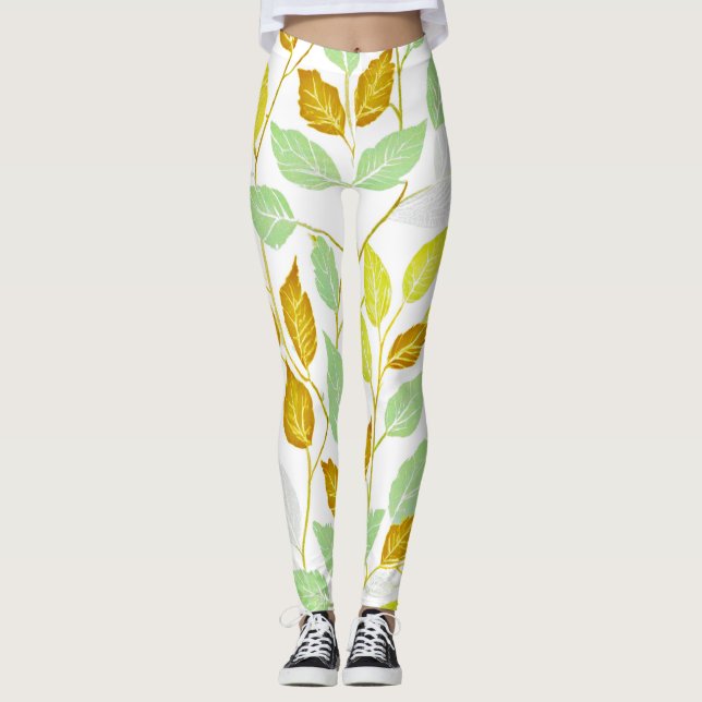 Elegantens naturinspirerade Löv-design Leggings (Framsida)