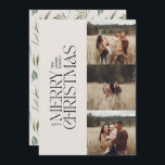 Elegantens naturliga bladverk - modernt, minsta mu julkort<br><div class="desc">Elegant flerfotomodern minsta plana platta God jul-helgdag med naturlig krämfärgad botanisk typografi.</div>