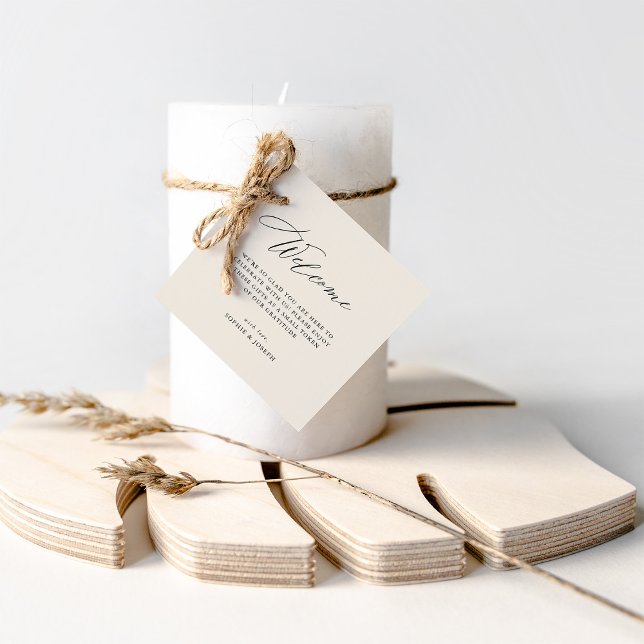 Elegantens Neutralt | Bröllop Välkommen Gift-blogg Gåvor Etiketter (An elegant, neutral ivory beige wedding welcome tag to attach to your favors or a gift basket)
