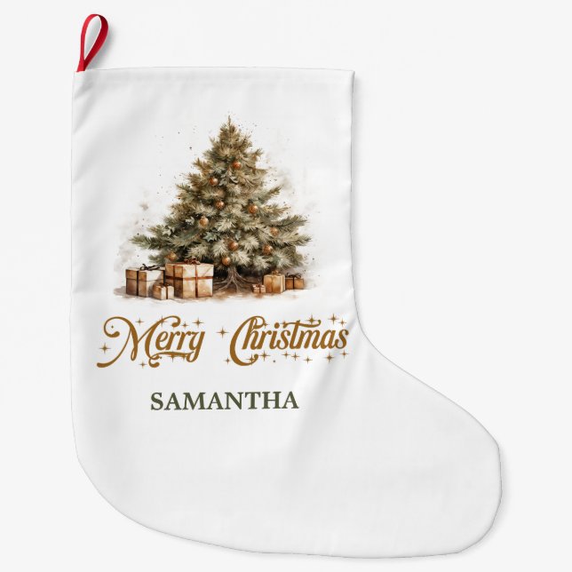 Elegantens neutralt - hörntoner grönt och guld stor julstrumpa (Framsidan)