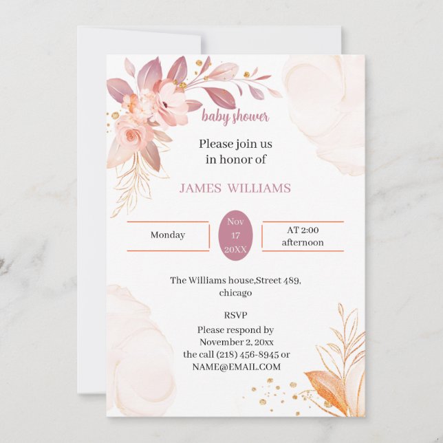 Elegantens Orange Babykläder, anpassad Inbjudningar (Framsida)